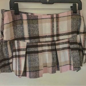 Brandy Melville Pink and Brown Checkered Mini Skirt